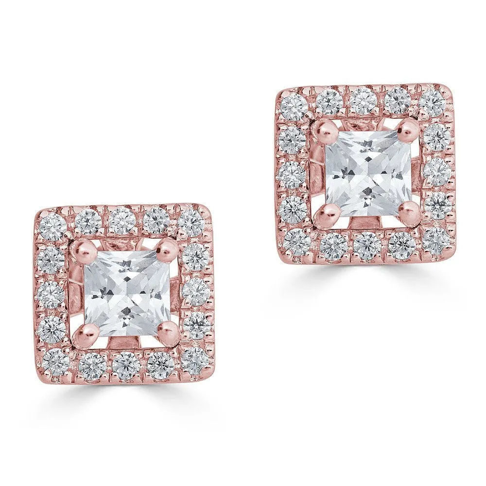 14KT 1/5 CTW Diamond Square Halo Earring Jackets For 1/2 CT Stone