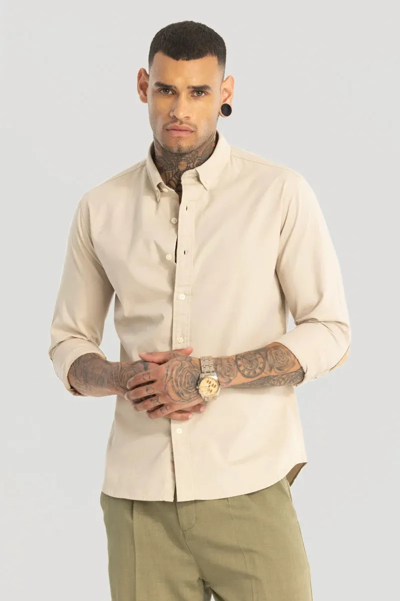 Beige Elbow Patch Oxford Shirt