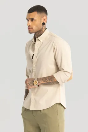 Beige Elbow Patch Oxford Shirt