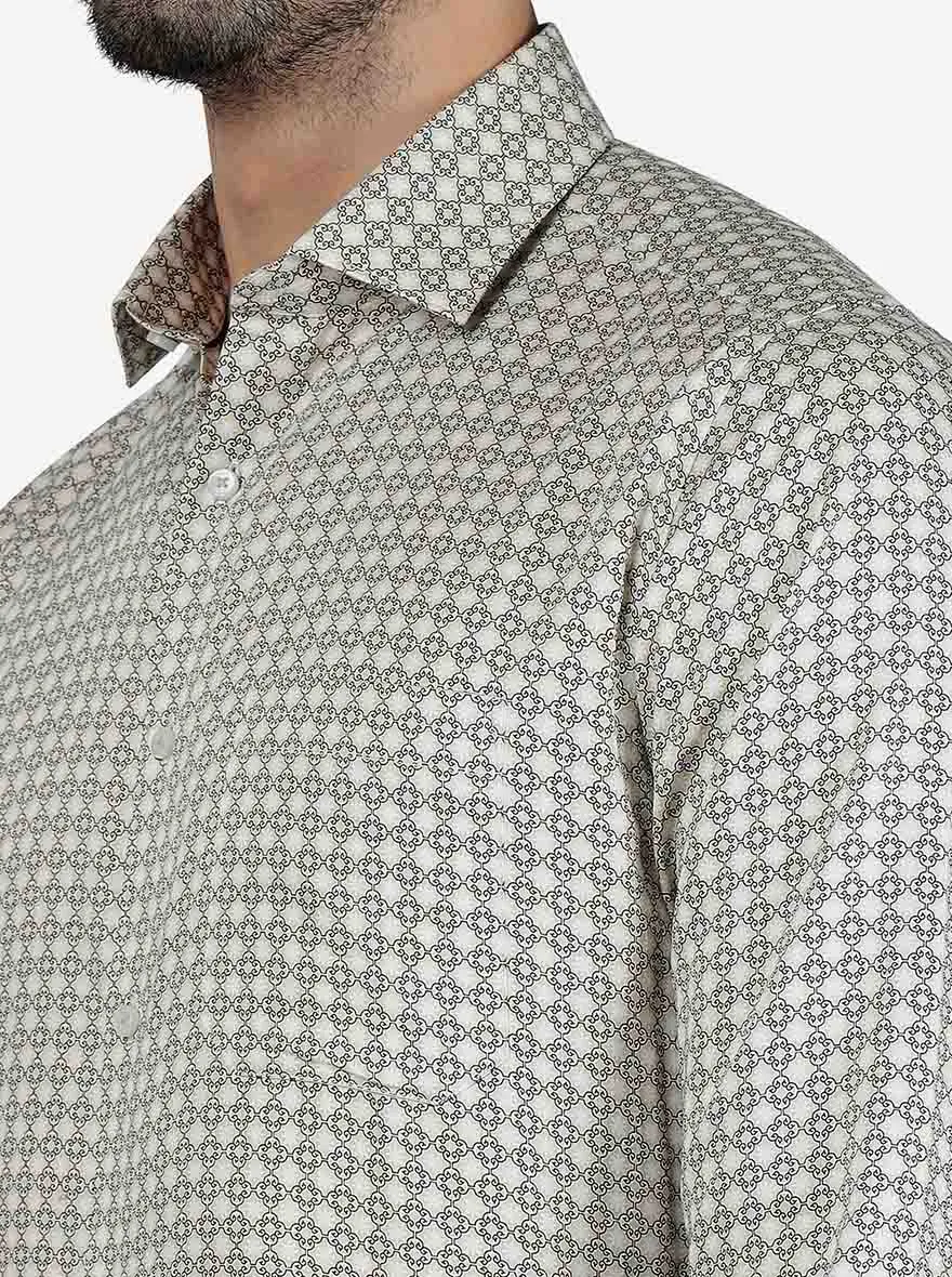 Beige Printed Slim Fit Formal Shirt | Greenfibre