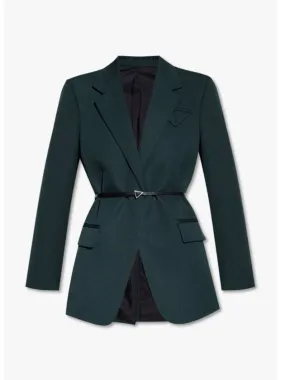 Belted Wool Blazer Jacket Green