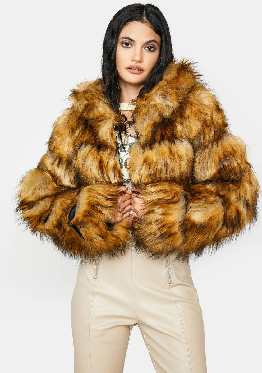 Brown Gracelle Faux Fur Coat