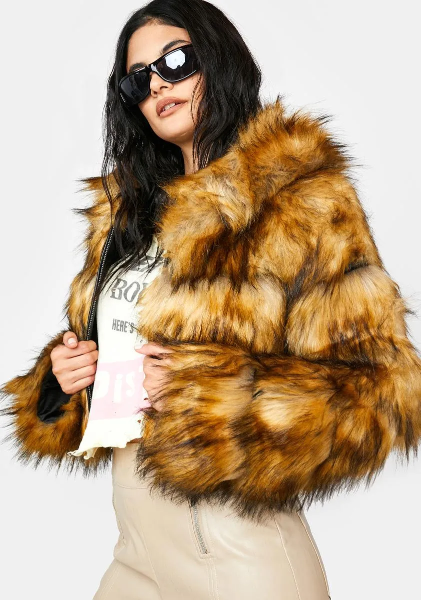 Brown Gracelle Faux Fur Coat