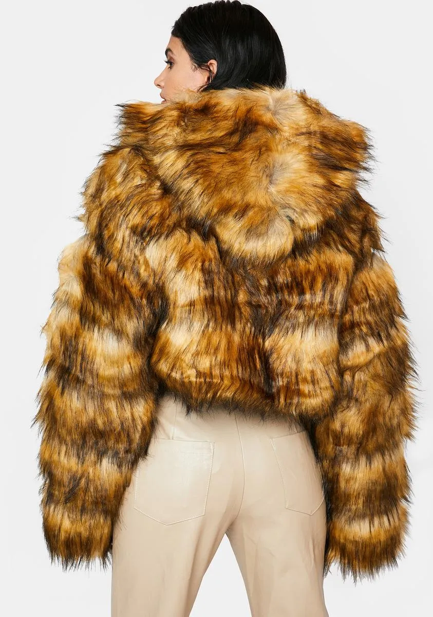 Brown Gracelle Faux Fur Coat