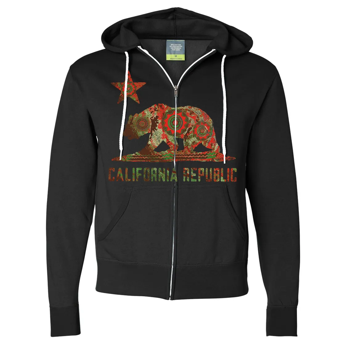 California Chumash Mandala Bear Zip-Up Hoodie