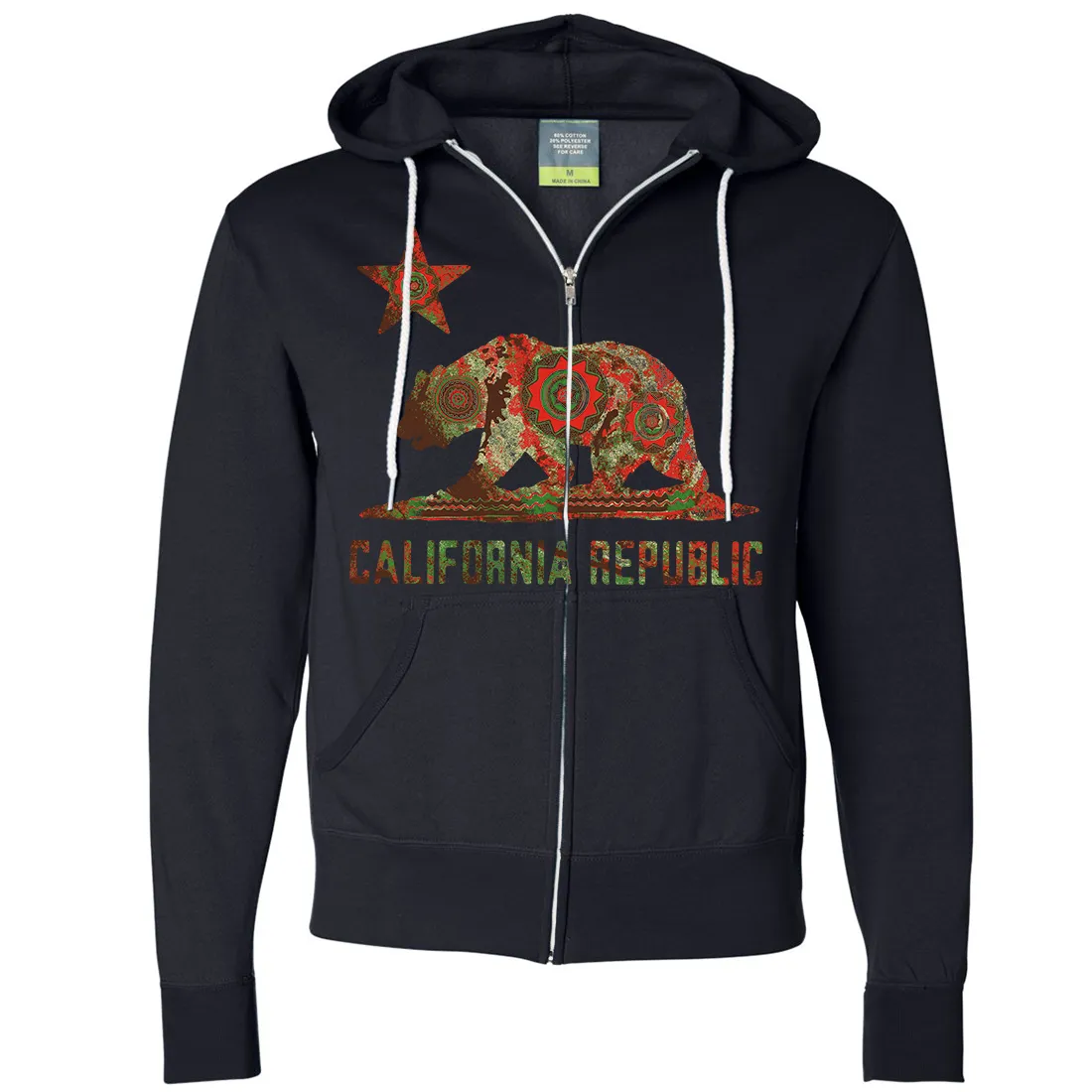 California Chumash Mandala Bear Zip-Up Hoodie