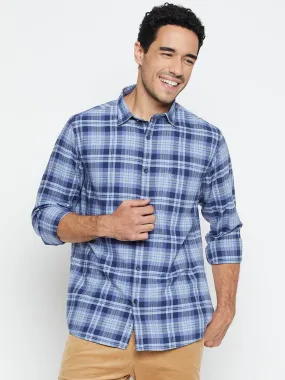 Cantabil Cotton Blue Checkered Full Sleeve Regular Fit Casual Shirt for Men with Pocket