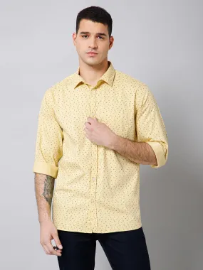 Cantabil Cotton Micro Printed Full Sleeve Regular Fit Yellow Casual Shirt with Pocket for Men