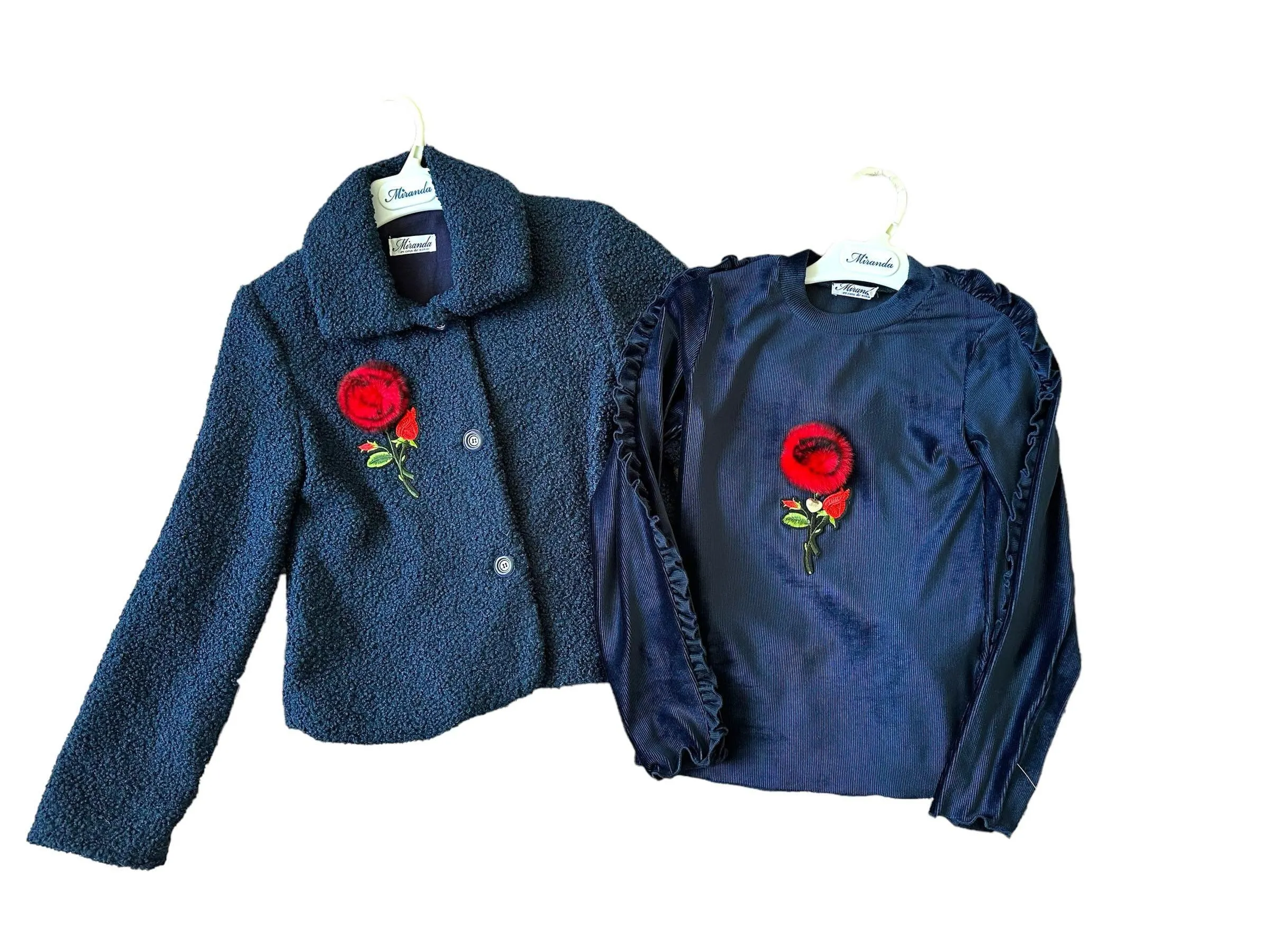 CLEARANCE SALE - Miranda - Girls Navy Jacket with Matching Top and Red Floral Detail 10yrs