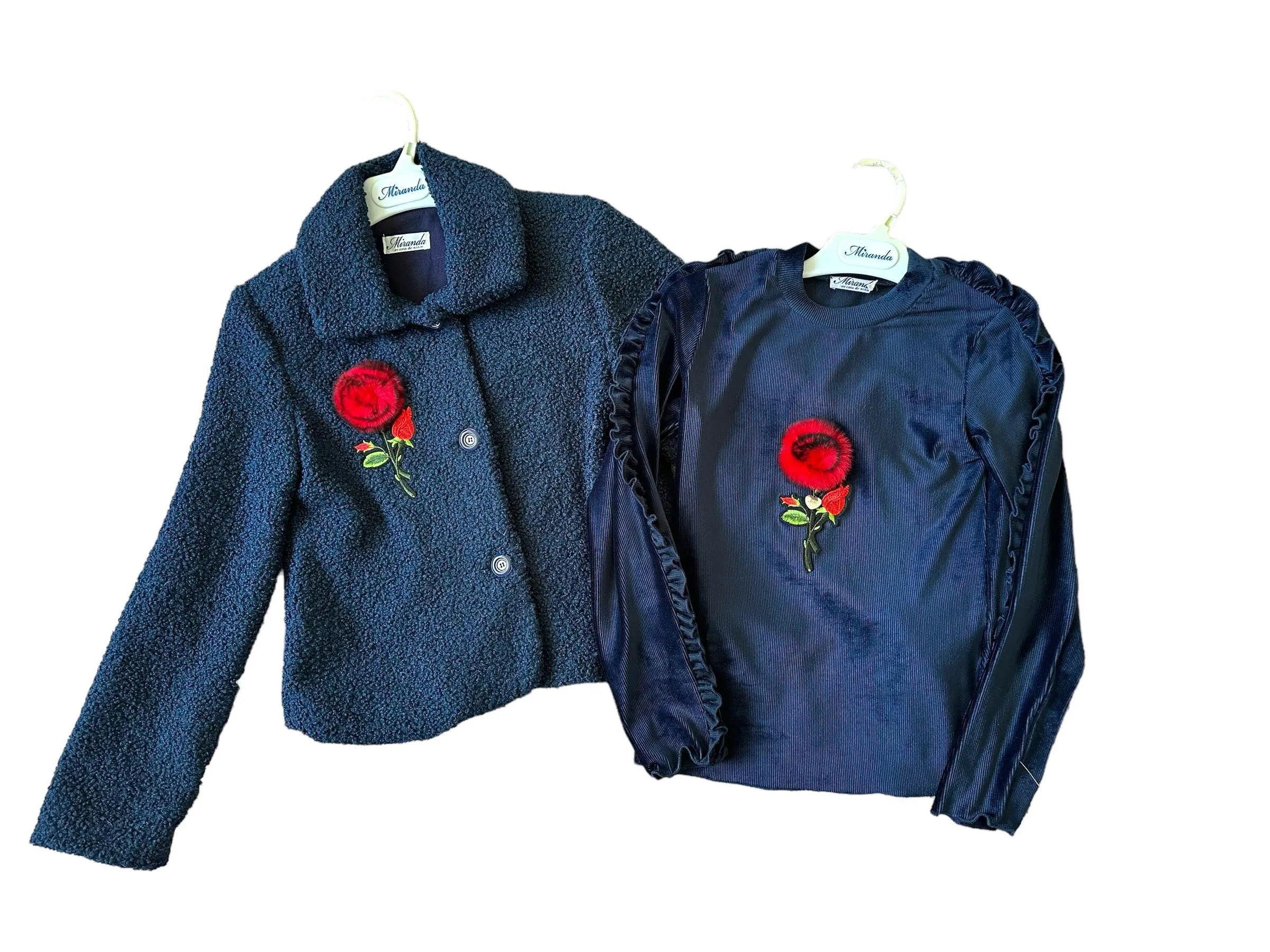 CLEARANCE SALE - Miranda - Girls Navy Jacket with Matching Top and Red Floral Detail 10yrs