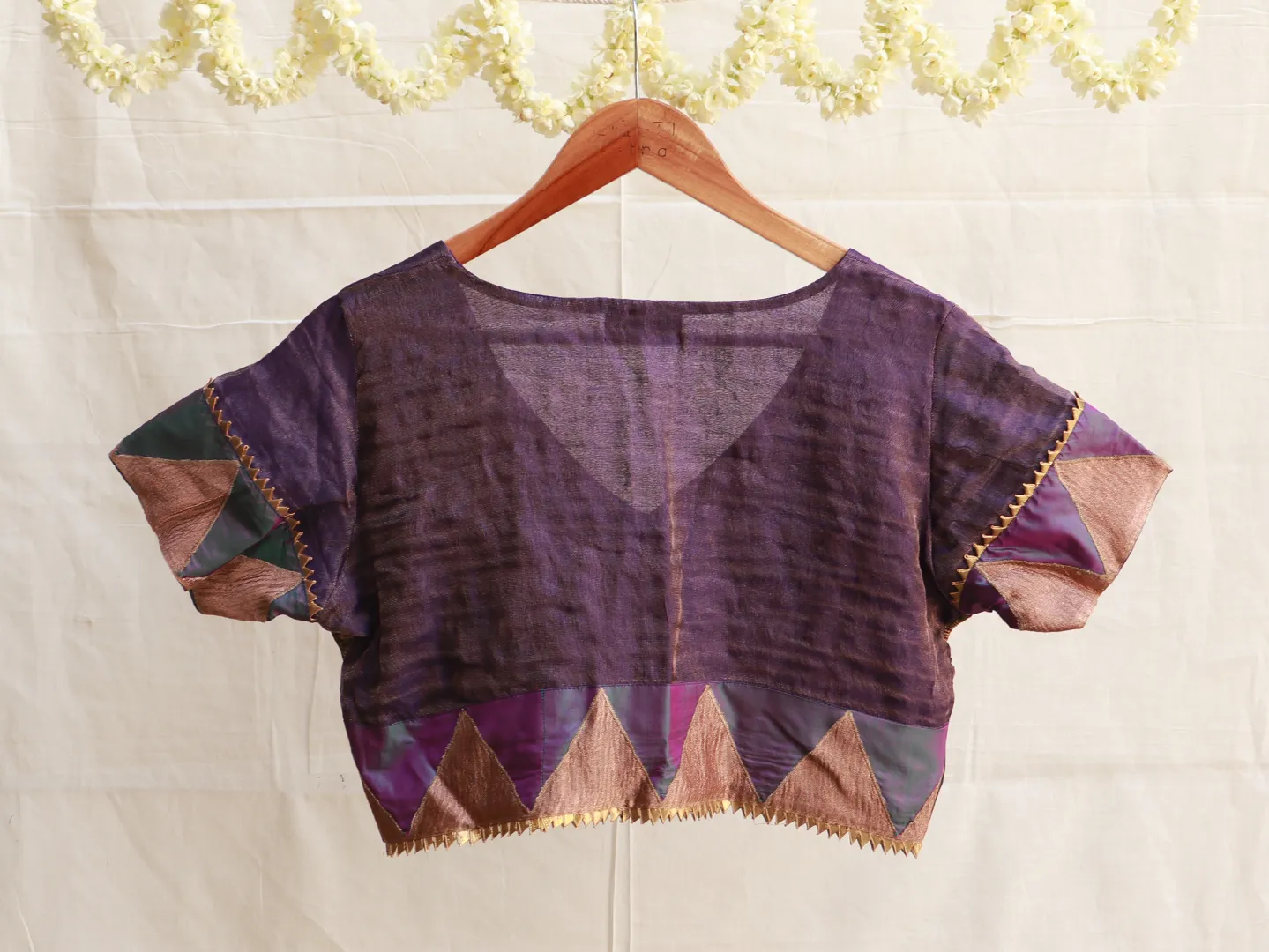 Eggplant Purple and seaweed green Hand embroidery blouse