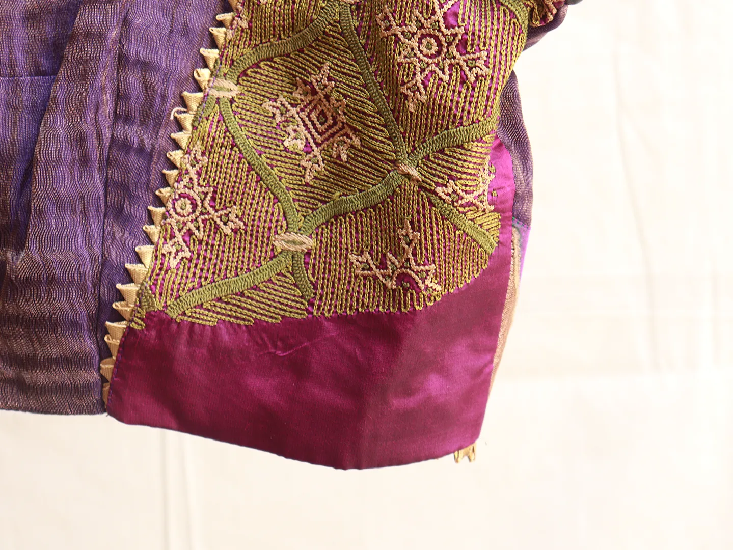 Eggplant Purple and seaweed green Hand embroidery blouse