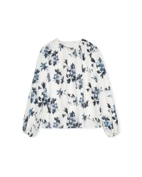 Flower Print Shirred Neck Top