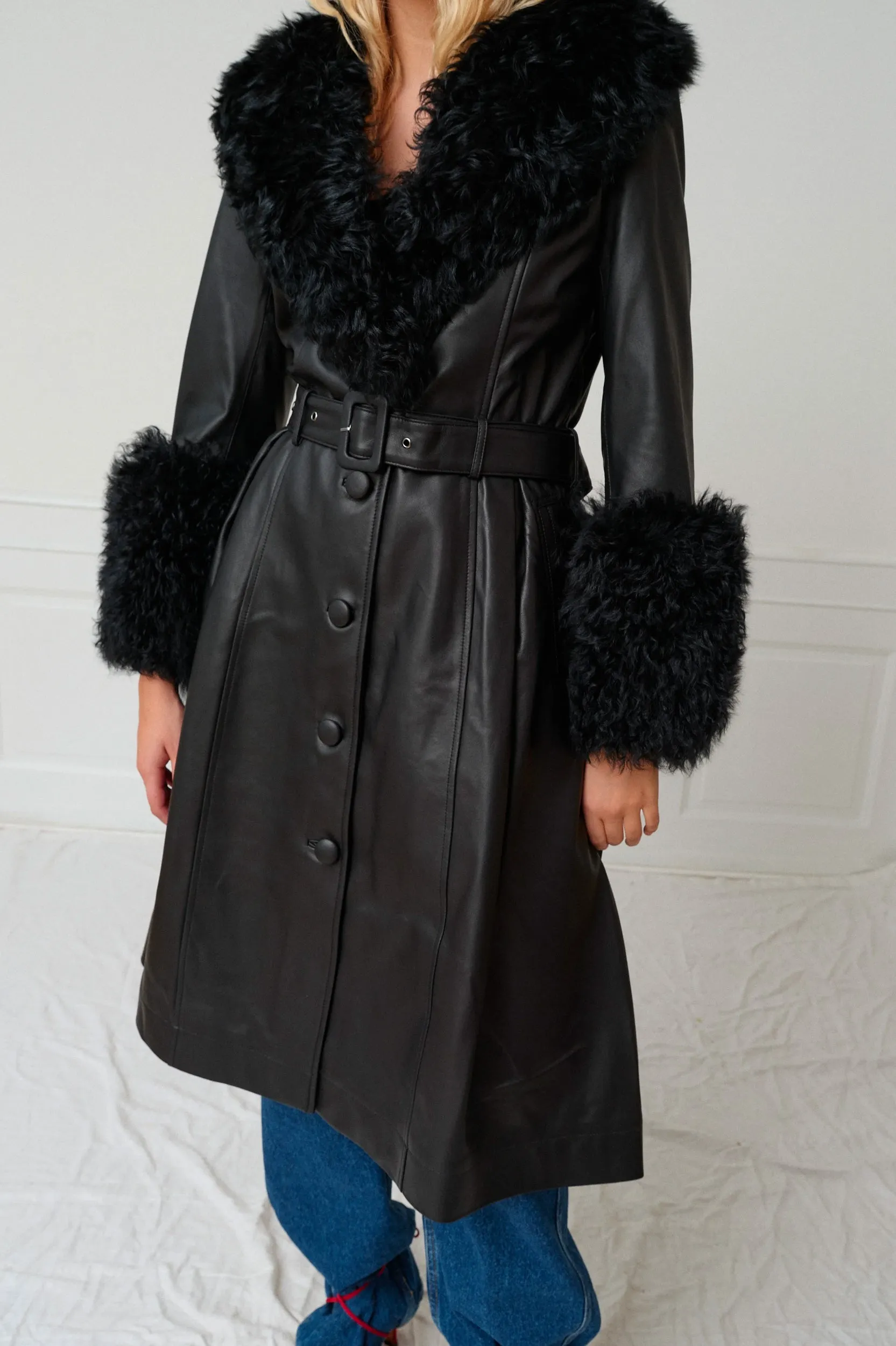 Foxy Shearling Coat in Black