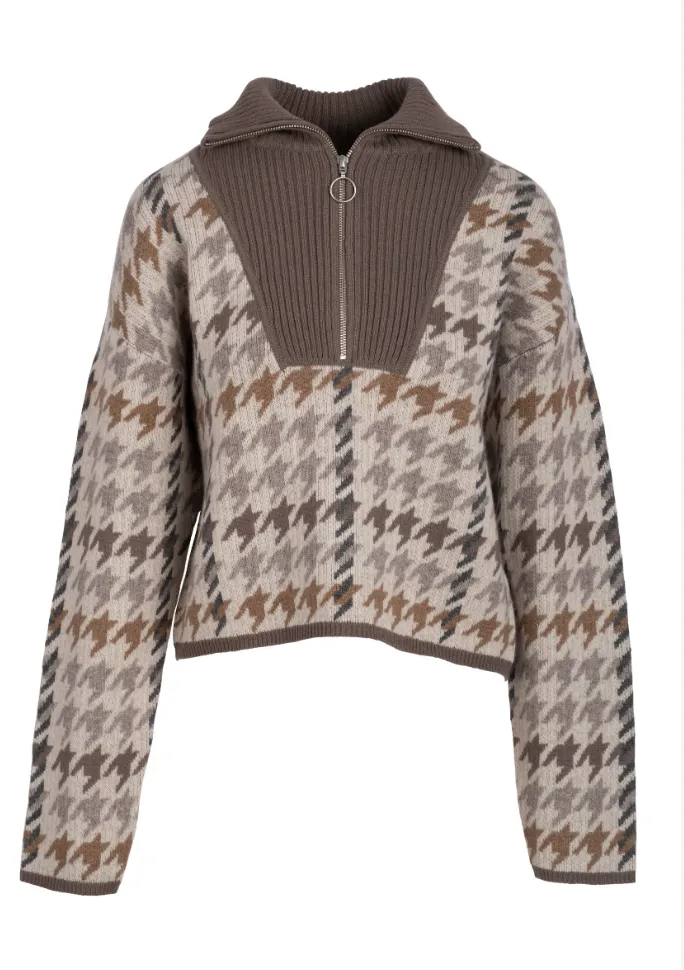 Luxe Houndstooth Jacquard Quarter Zip