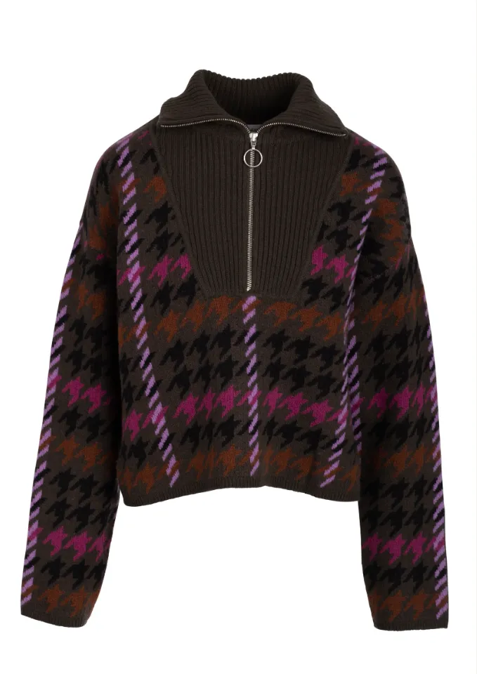 Luxe Houndstooth Jacquard Quarter Zip