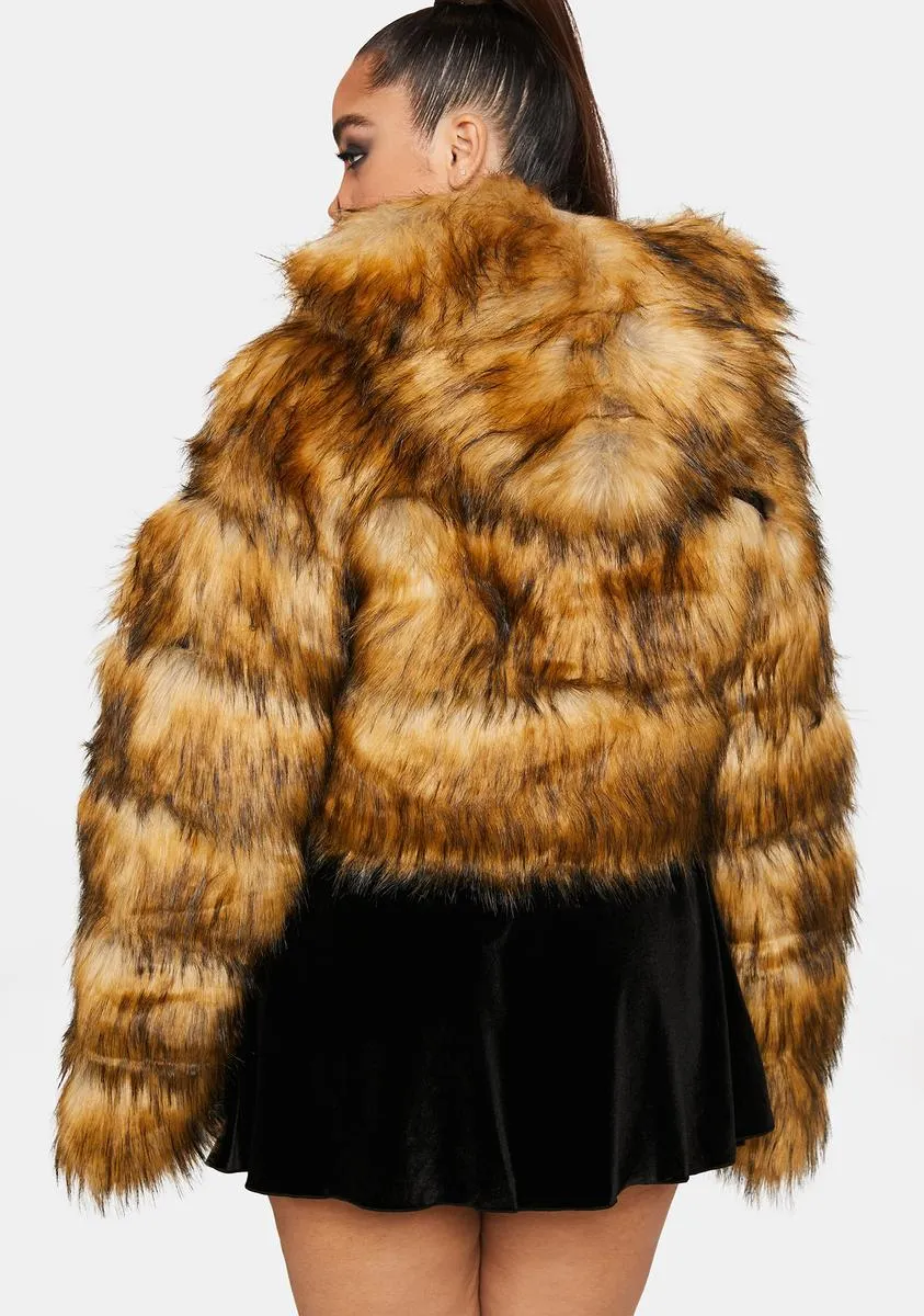 Plus Brown Gracelle Faux Fur Coat