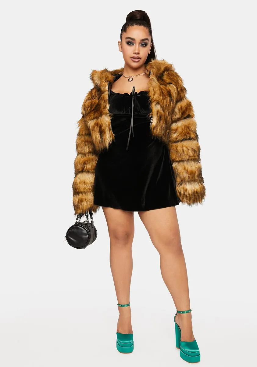 Plus Brown Gracelle Faux Fur Coat