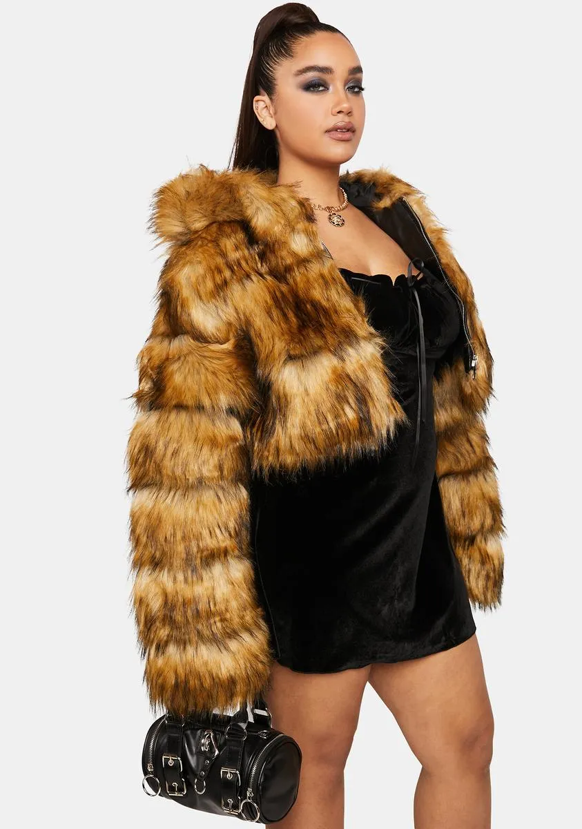 Plus Brown Gracelle Faux Fur Coat