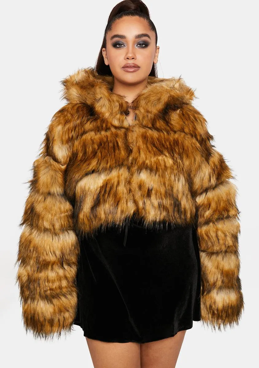 Plus Brown Gracelle Faux Fur Coat