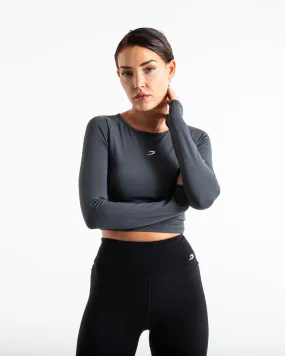 Training Long Sleeve Crop Top - Charcoal