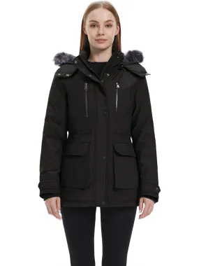 Wantdo Women's Waterproof Jacket Insulated Winter Coat Winter Puffer Coat with Removable Faux Fur Hood