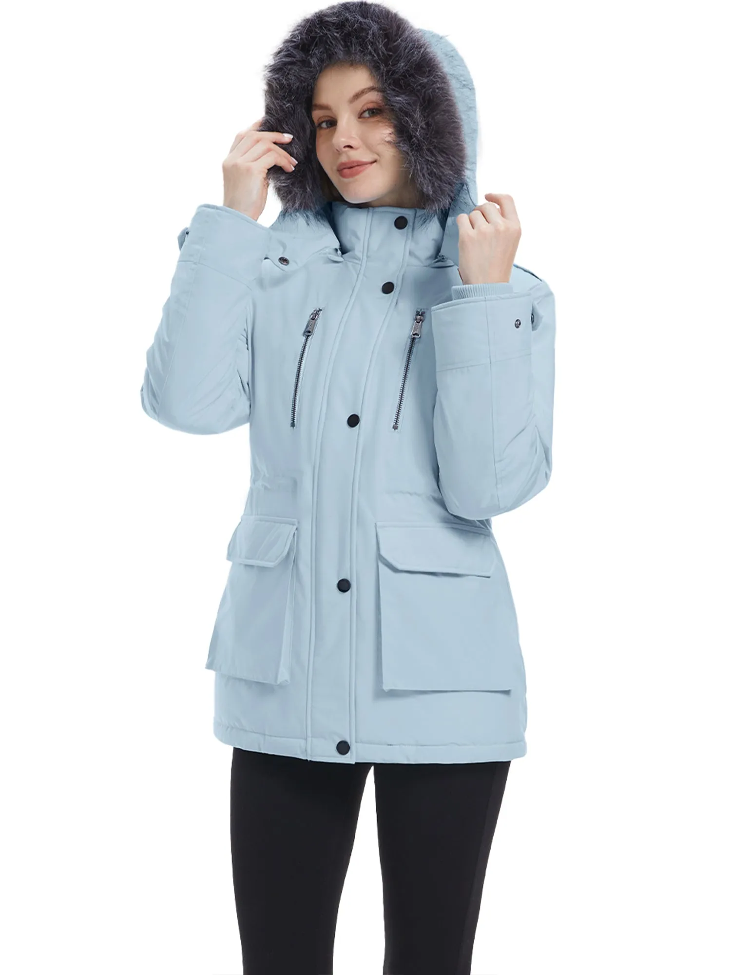 Wantdo Women's Waterproof Jacket Insulated Winter Coat Winter Puffer Coat with Removable Faux Fur Hood