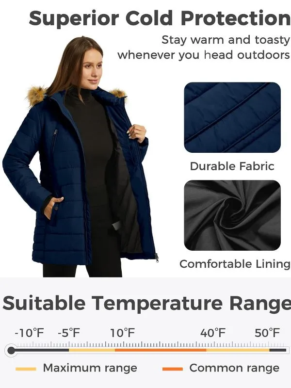 Women's Winter Coat Puffer Coats with Removable Faux Fur Hood Acadia 27