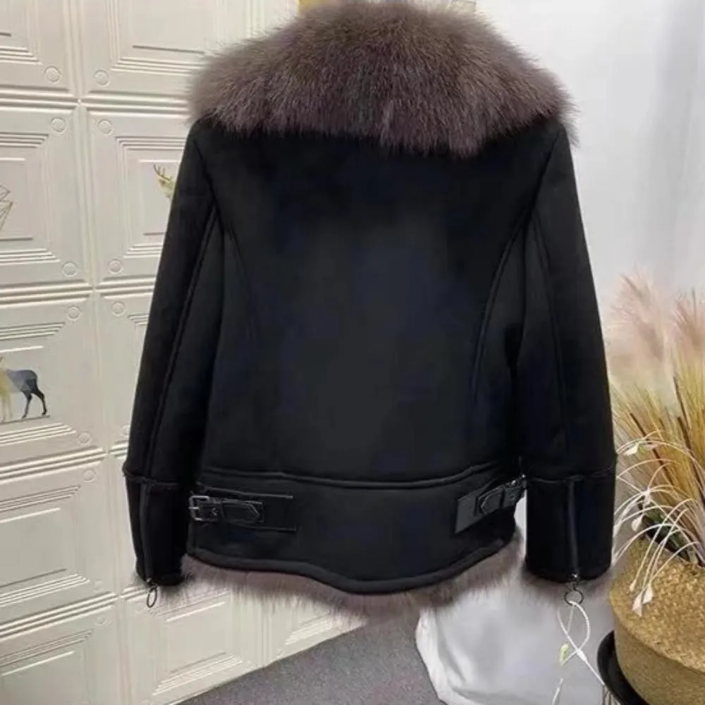 Women's Winter Thick Short Suede Coat With Fox Fur