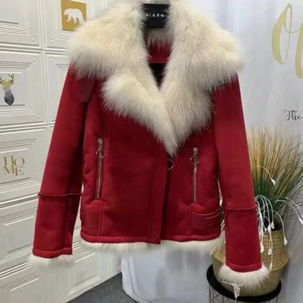 Women's Winter Thick Short Suede Coat With Fox Fur