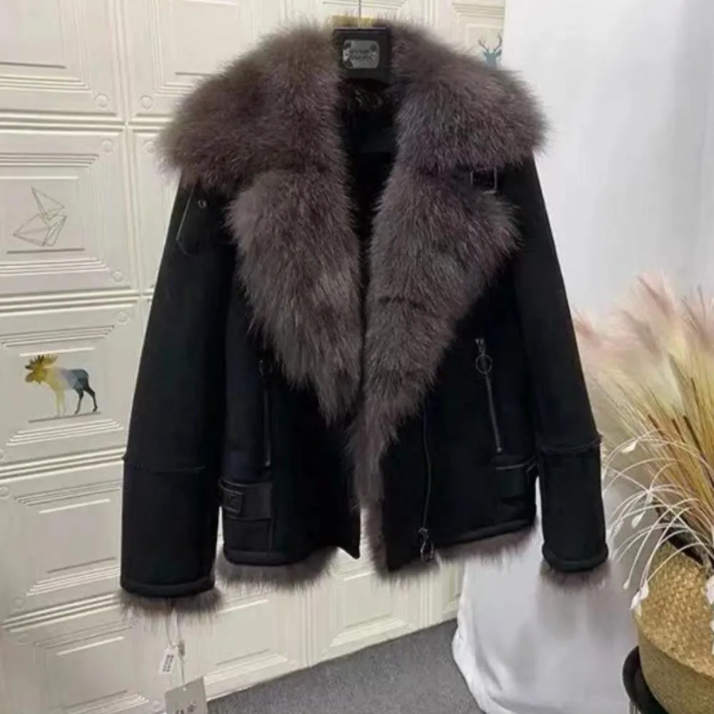 Women's Winter Thick Short Suede Coat With Fox Fur