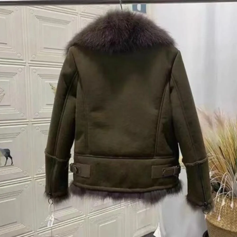 Women's Winter Thick Short Suede Coat With Fox Fur